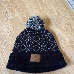 Black Knit Beanie with Pom Pom